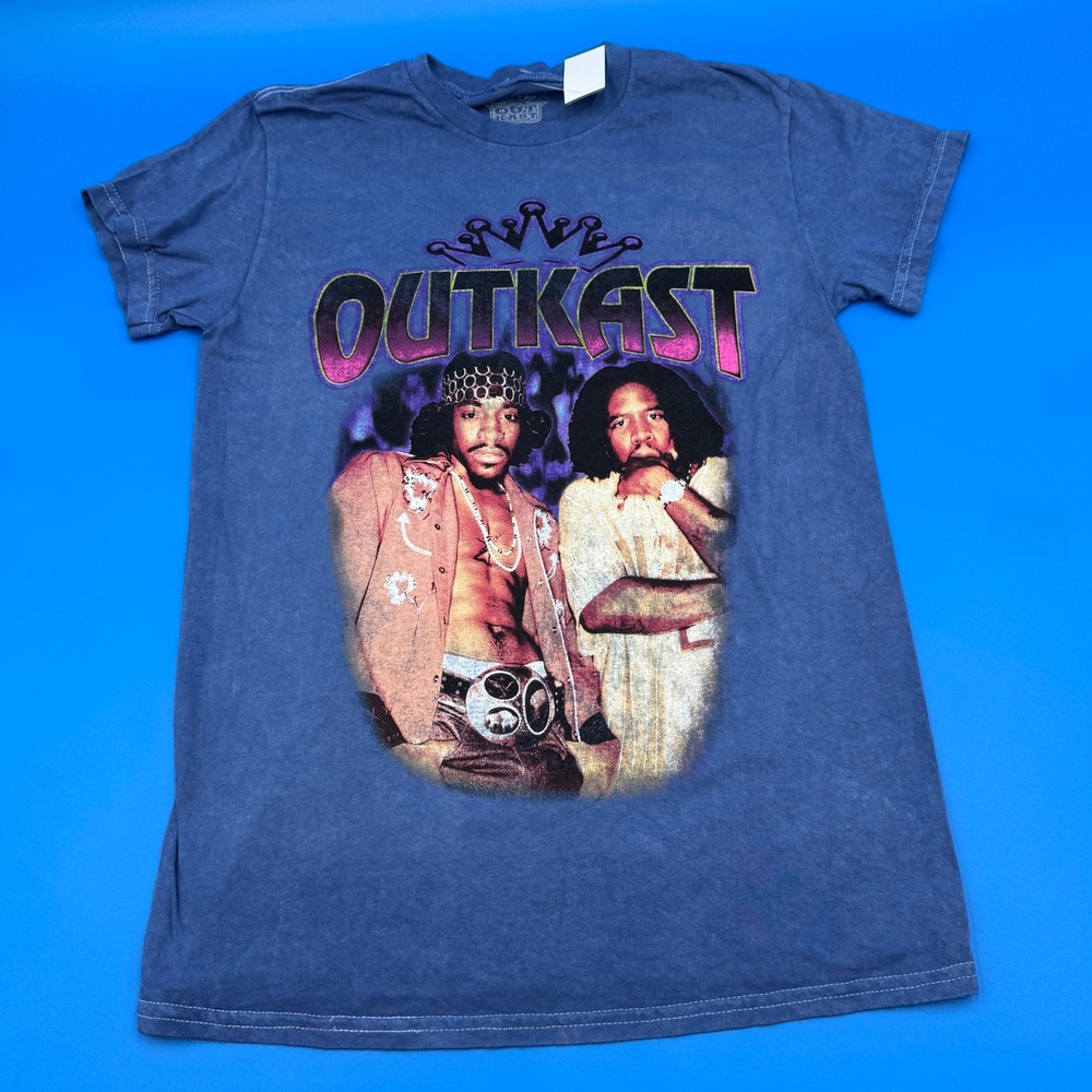 HOF Outkast Graphic T Shirt Blue Distressed Cotton Short Sleeve Size S Y2K